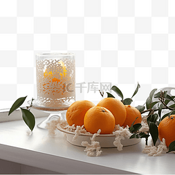 窗边白色的圣诞橙子和橘子