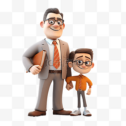 人物家背景图片_卡通人物商人与儿子隔离 3D 插图