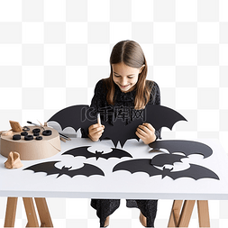 幼儿园教室图片_孩子用黑纸板制作蝙蝠万圣节装饰