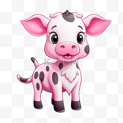 很牛图片_可爱的涂鸦卡通牛人物粉红色和白