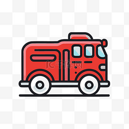 细线风格的红色消防车图标 向量