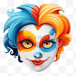 小丑鼻子图片_小丑脸橙蓝色头发大眼睛