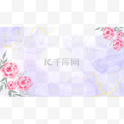 水彩花卉婚礼边框横图粉红色玫瑰