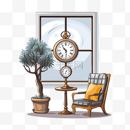 墙上的平面立面窗户时钟装饰家具