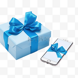 手拿包装图片_女手拿着包装圣诞礼盒，用蓝丝带