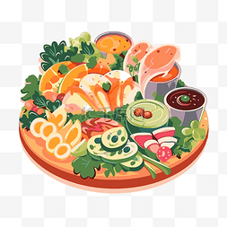 开胃菜剪贴画食物拼盘排列在卡通