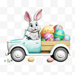 小兔子驾驶一辆卡车，上面有一个