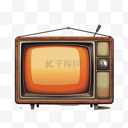 带天线的棕色旧电视复古彩色插图