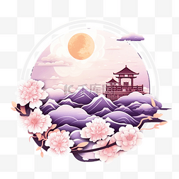 简约中秋背景图片_紫色标签贴纸中秋节标签简约贴纸