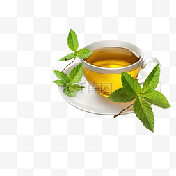 茶叶背景图片_一杯茶，茶碟上有新鲜茶叶，透明