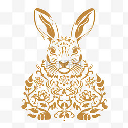 兔子图片_金色剪纸风传统十二生肖兔子免抠