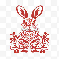 红色剪纸风传统十二生肖兔子图片