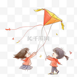 简约草地背景图片_春天孩子玩耍卡通手绘放风筝元素