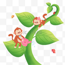 植树节树枝上的猴子设计