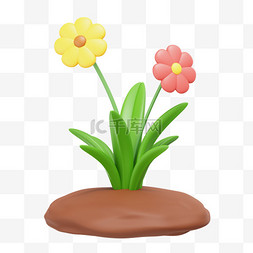 植物土壤图片_3D春季植物花朵PNG素材