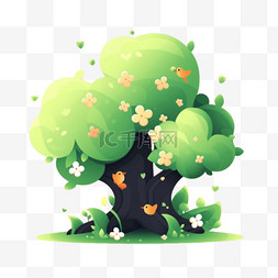 绿色卡通植树节图片_春天植树节卡通手绘绿色树木31免