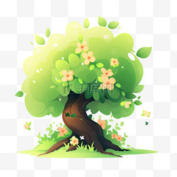 卡通绿色树木图片_春天植树节卡通手绘绿色树木37免