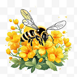 蜜蜂采蜜图片_卡通蜜蜂采蜜油菜花素材