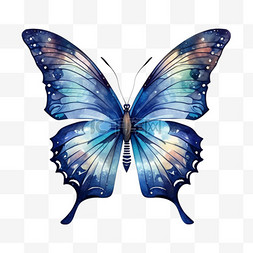 水彩手绘蓝色唯美蝴蝶设计