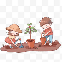 春天儿童卡通图片_植树节春天种植树木元素