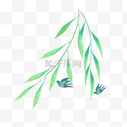 柳树水彩图片_水彩风清明节春季柳树小鸟设计