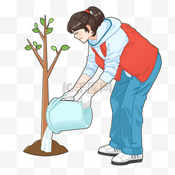 312植树节女生植树浇水设计