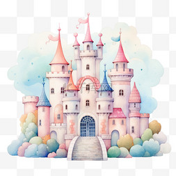 卡通粉色城堡元素立体免抠图案