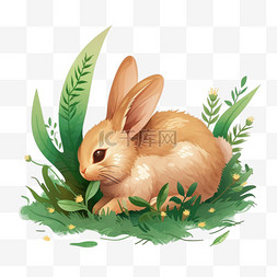 春天手绘植物小兔卡通免抠元素