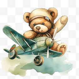 小熊飞机元素卡通手绘免抠
