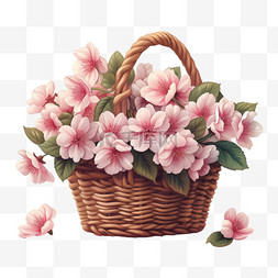 手绘樱花图片_手绘免抠春天花篮绽放的花元素