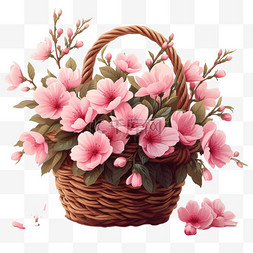 春天免抠花篮绽放的花手绘元素