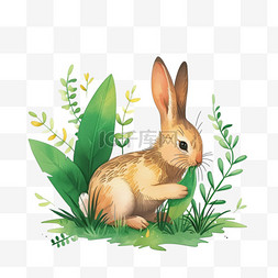 春天植物小兔手绘卡通免抠元素