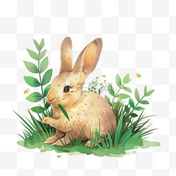 植物小兔卡通手绘免抠春天元素