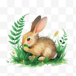 卡通春天植物小兔手绘免抠元素