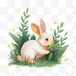 植物小兔卡通手绘免抠元素春天