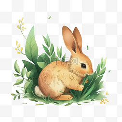 春天植物小兔手绘免抠卡通元素