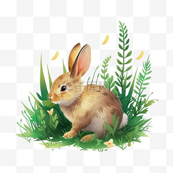春天植物小兔卡通手绘免抠元素