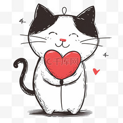 效果图片_可爱的小猫红心卡通元素手绘