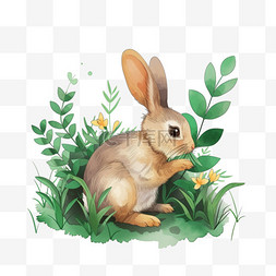 春天植物小兔卡通免抠元素手绘