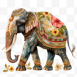 动物文身图片_元素大象动物手绘插画免抠