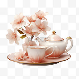 造型茶壶花朵元素立体免抠图案
