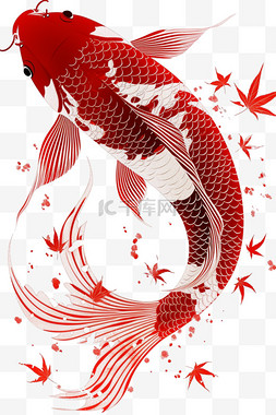 红色手绘的鲤鱼图片_红色手绘描边免抠锦鲤元素