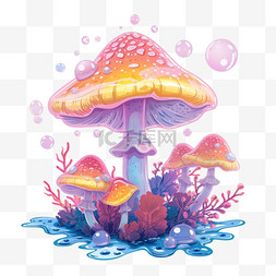 表现主义图片_植物插画蘑菇彩色梦幻免抠元素