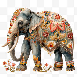 大象手绘插画动物免抠元素