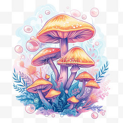 植物彩色梦幻蘑菇插画免抠元素
