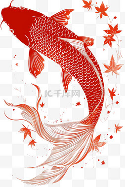 红色手绘的鲤鱼图片_红色手绘锦鲤描边免抠元素