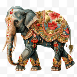 动物文身图片_手绘大象动物插画免抠元素