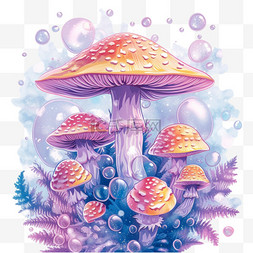 梦幻蘑菇图片_蘑菇彩色植物梦幻插画免抠元素