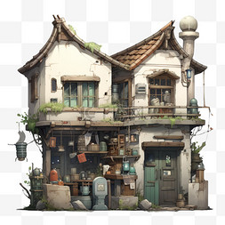 数字艺术独栋小屋元素立体免抠图