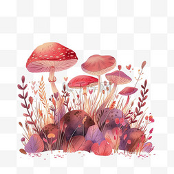 春天图片_春天插画植物蘑菇手绘免抠元素